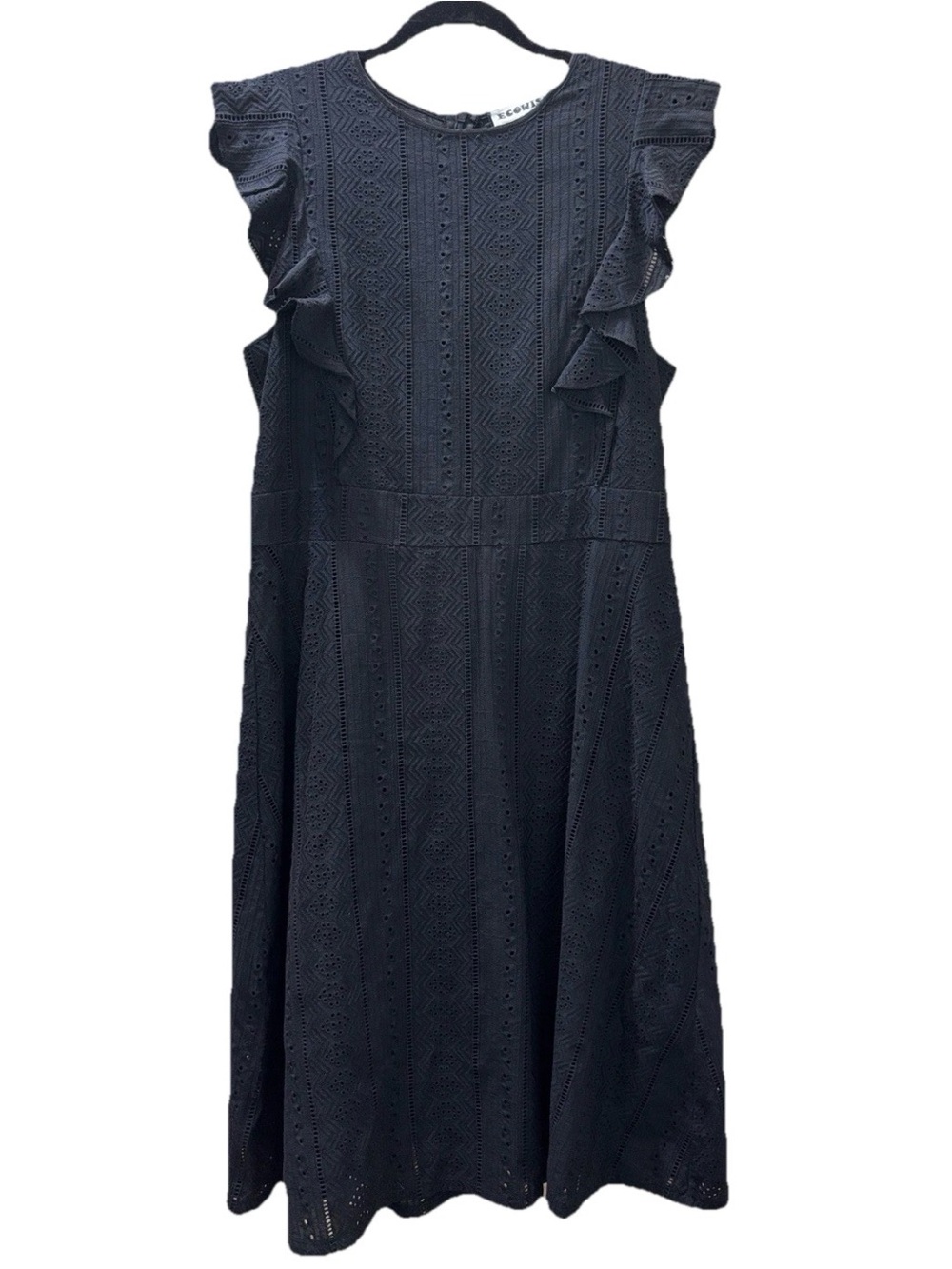 Black Eyelet Textured Ruffle Sleeve Dress